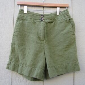 Boden Shorts Womens Size 2 Green Cornwall 100% Linen‎ Flat Front Preppy Hiking